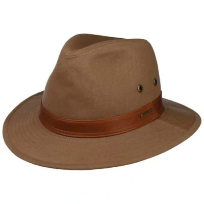 Image of Stetson Cotton Traveller Outdoor Hat Men Summer Fisher&#039;s Sun with Leather Trim Winter M (56 57 cm) Brown