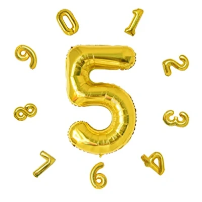 Image of 40&quot; Number Balloons,Helium 5 Balloons Birthday,Self Inflating Balloons,Foil Balloon for Birthday Party,New Year Decoration,Anniversary Decoration,Company Celebration (Gold #5)