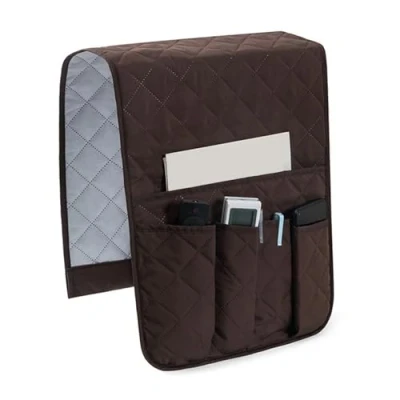 Image of Sofa Armrest Organizer, Anti Slip Caddy Pocket, Cloth Storage Pouch, Cabinet Space Saver Bag for Phones Books Magazines Glasses TV Remote Controls, Waterproof Control Cases(Coffee Brown)