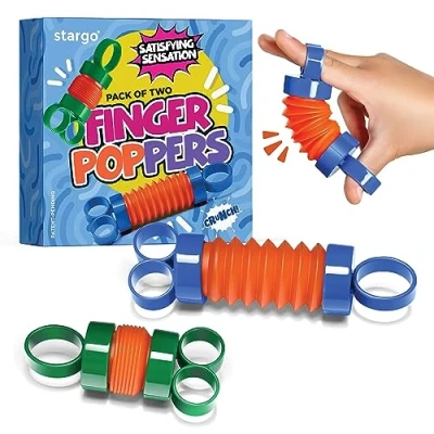 Image of Finger Poppers Fidget Toy for Kids Hand Exercisers Pop Tube Mini Toys Sensory Girls and Boys Strengthener Occupational Therapy Pack of 2