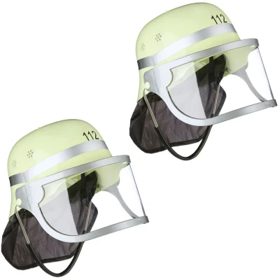 Image of Kids Fireman Helmet, Set of 2, Adjustable, Visor, Firefighter Hat, Fancy Dress, 24.5 x 22.5 28 cm, Yellow Relaxdays