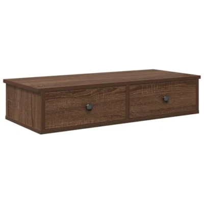Image of vidaXL Wall Shelf with Drawers Engineered Wood, Brown Oak 80x31x17 cm Modern Floating Storage Cabinet for Living Room/Bedroom
