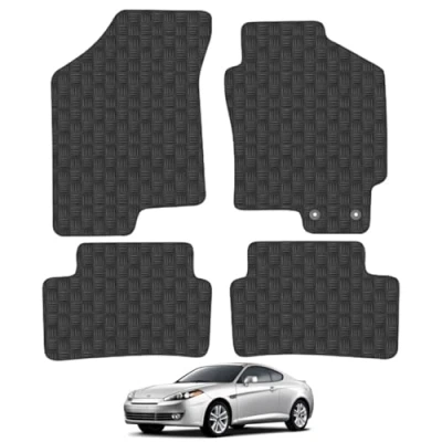 Image of Rubber Car Mats Compatible with Hyundai Coupe (2002 2009) Tailored Fit Floor Set Accessory Black Custom 4 Pieces Clips Anti Slip Backing, Heavy Duty &amp; Waterproof