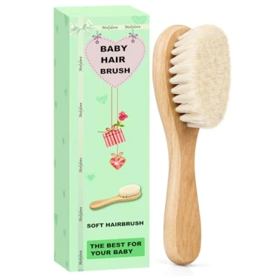 Image of Molylove Baby Hair Brush with Wooden Handle and Super Soft Goat Bristles for Newborns, Infant, Toddlers, Kids