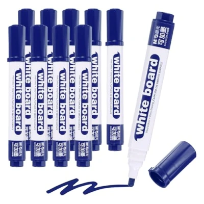 Image of M&amp;G Dry Erase Markers, 10 Pack Refillable White Board Markers Low Odor Whiteboard Marker Medium Tip Marking Pens for Classroom Office Meeting Home, Blue