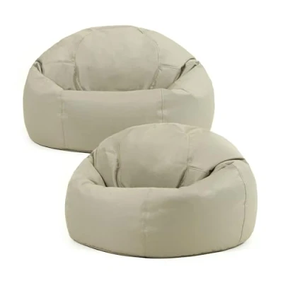 Image of Bean Bag Bazaar Outdoor Bag, Stone Beige, Set of 2, Water Resistant Fabric, Large Beanbag with Filling Included, Floor Chair, Garden Seating, Furniture