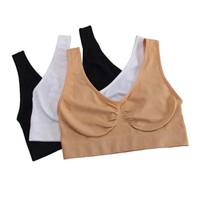 Image of easylife lifestyle solutions Comfortable Wireless Bras Designed to Fit Easy Care Machine Washable XX Large Set of 4; 2xNude, 1xWhite, 1xBlack