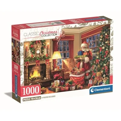 Image of Clementoni Jigsaw Puzzle Santa&#039;s Visit 1000 Pieces Compact Box, Poster Included, For Adults 14 99 Years, Gift Men/Women, Made In Italy, 39924