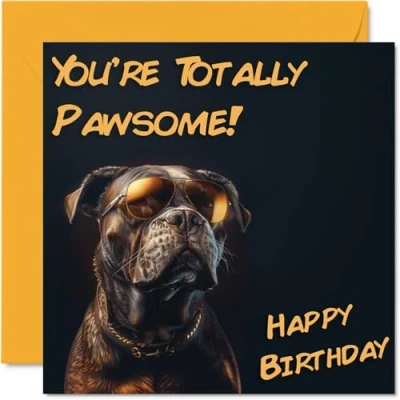 Image of Funny Birthday Cards for Women Men Cool Dog Sunglasses Happy Card Mum Dad Brother Sister Uncle Auntie Cousin Grandad Nanny Friend 145mm x Joke Pun Greeting