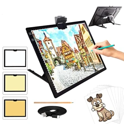 Image of A3 Light Pad, TOHETO Wireless Battery Powered Box 3 Colors Stepless Dimmable and 6 Levels of Brightness Board for Tracing, Rechargeable LED Copy Diamond Painting, Sketching