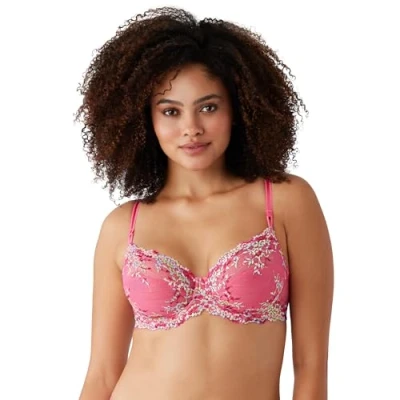 Image of Wacoal Women&#039;s Embrace Lace Underwire Bra Full Coverage, Opaque, Hot Pink/Multi, 36DD