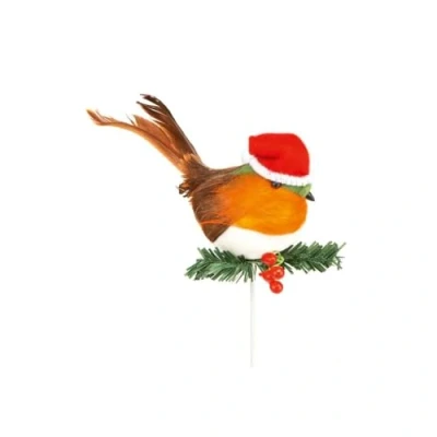 Image of Premier Decorations Decorative Robin with Santa Hat