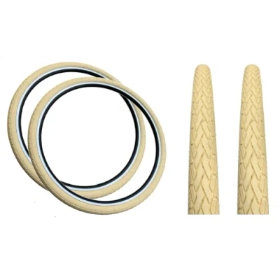 Image of Baldy&#039;s PAIR 700 x 35c CREAM Slick Road Tread Tyres For Hybrid Trekking Bikes (Pack of 2)