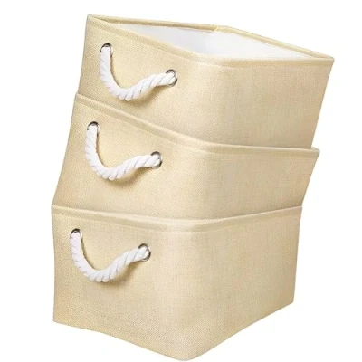 Image of Mangata Fabric Storage Boxes, Baskets for Shelves, 3 Pack (Beige, Small)