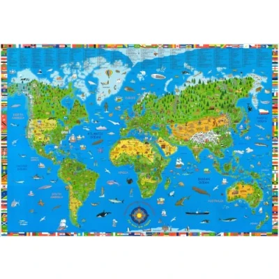 Image of Illustrated Children&#039;s World Map K&amp;S Kids Wall