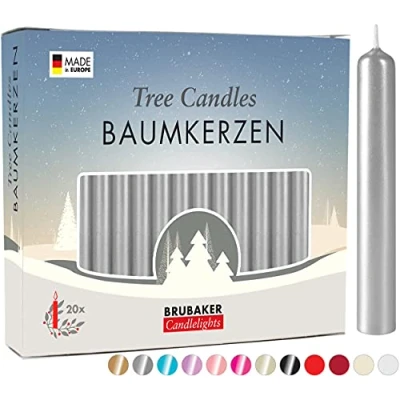 Image of BRUBAKER 20 Pack Tree Candles Wax Christmas Pyramid Silver