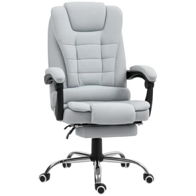 Image of HOMCOM Executive Office Chair, Home Chair with Swivel Wheels, Reclining Backrest, Retractable Footrest, Light Grey