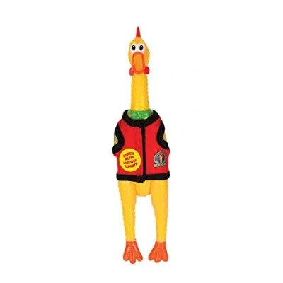 Image of Archie McPhee Multicolor Rubber Emotional Support Chicken Play Figure 13 Inch, No Assembly Required