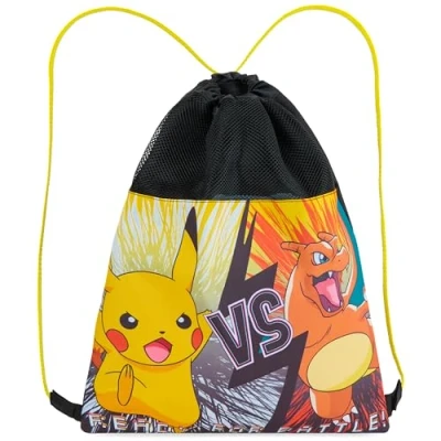 Image of Pokemon Kids Drawstring Bags Pikachu Swimming Bag, School, Sports, PE Bag