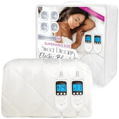 Image of Sweet Dreams Electric Blanket Super King Dual Controls Size 203 x 182 40cm Prestige Plush Fleece Fully Fitted Overheat Protection Machine Washable Heated Mattress Cover Underblanket