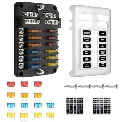 Image of 12V Blade Fuse Box ZEALfix 12 Way Block Holder with Light Indicator &amp; Protection Cover Negative bus bar for Car RV Boat Truck Vehicle SUV Yacht distribution panel Accessories