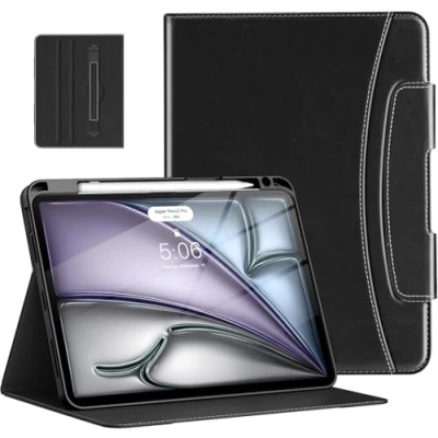 Image of MoKo Case for iPad Air 11 Inch M2 2024/ 5th/4th Gen 2022/2020 &amp; Pro 2022/2021 with Pencil Holder, Premium Leather Folio Stand Cover, Black