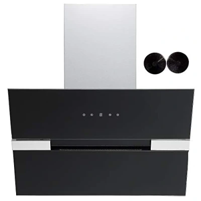 Image of Cookology 60cm Black Angled Extractor Fan Designer Chimney Cooker Hood, Touch Controls (Carbon Filters)