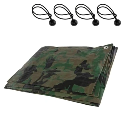 Image of 8 x 10 m Camo Tarpaulin Waterproof Furniture Caravan Cover Ground Sheet Multipurpose + 4 Bungee Balls