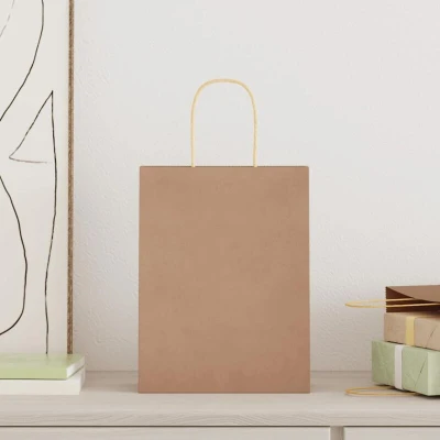Image of vidaXL Paper Bags 50 pcs with Handles Brown 21x11x28 cm