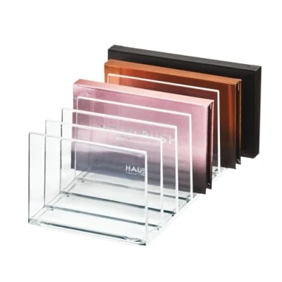 Image of iDesign Shelf from the Signature Series by Sarah Tanno, 7 Compartment Makeup Palette Organiser Made of PET Plastic, Cosmetic Storage System, Clear/Matte White, 20.5 x 10.2 9.3 cm