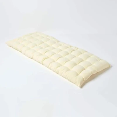 Image of HOMESCAPES Cream Garden Bench Cushion 2 Seater Seat Pad for Patio Furniture Kitchen or Dining Indoor &amp; Outdoor Use Comfortable 100% Cotton Modern Tufted Style Thick 108cm Wide
