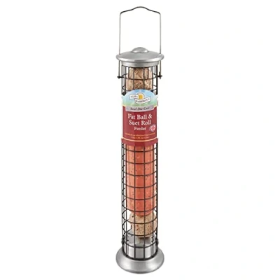 Image of Walter Harrison&#039;s Steel Plated Die Cast Wild Bird Suet Roll and Fat Ball Hard Wearing Hanging Feeder 40 cm