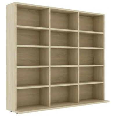 Image of vidaXL Engineered Wood CD Cabinet Versatile Storage Unit with 15 Compartments Multipurpose Shelf for Office, Living Room, Bedroom Scandinavian Design Sonoma Oak Brown