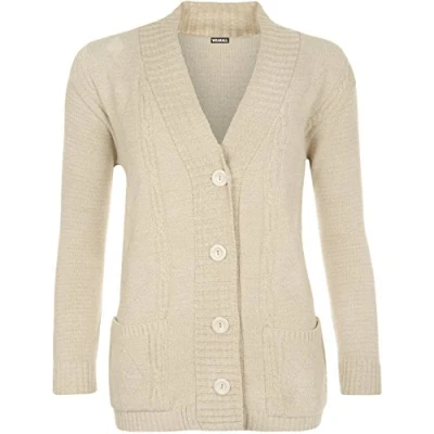 Image of WearAll Plus Size Womens Button Long Sleeve Pocket Top Ladies Knitted Cardigan Stone 14 16