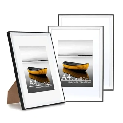 Image of Baoee A4 Black white Two Tone Picture frame with 6x8 Mount,Set of 3,photo acrylic glass, Frame,Poster Frame, certificate frame,Wall Mountable