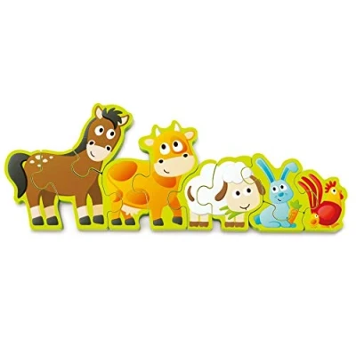 Image of Hape Numbers &amp; Farm Animal Puzzle Double Sided Wooden Jigsaw Game for Kids 10 Piece, Multi Coloured