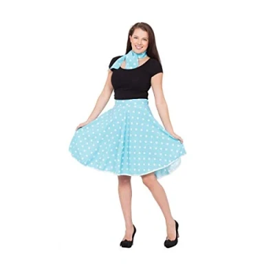 Image of Bristol Novelty AC049G Lady Rock and Roll Costume set For Women Yellow n Skirt, Blue, Size 10 14