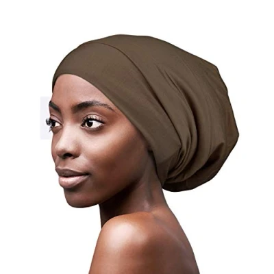 Image of Lightweight Sleep Cap for Frizzy Hair Satin Lined Headwear Feminine Night Headcover Coffee