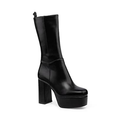 Image of LAMODA Women&#039;s Going Under Wide Fit Mid Calf Boot, Black Pu, 7 UK