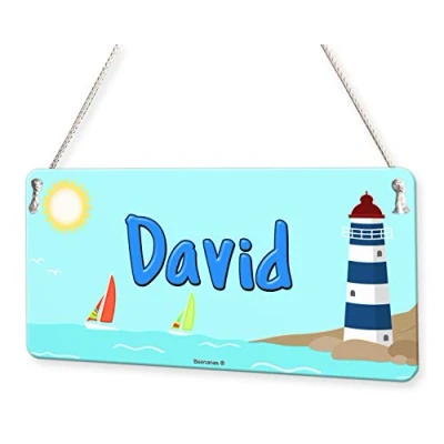 Image of Beenanas Sail Boats Lighthouse Sea Personalised Childs Bedroom Door Sign Name Plaque