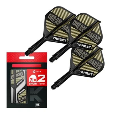 Image of TARGET Darts Dimitri Van den Bergh K Flex Flights and Shaft System, No.2 (Short, 19mm) Pack of 3 Kflex All In One Flights, Player Edition Accessories Dart Stem