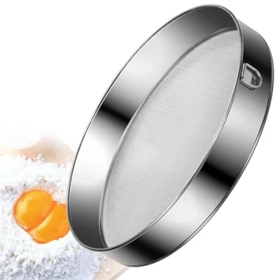 Image of Flour Sieves Stainless Steel Kitchen Sieve Fine Mesh Round Sifter Strainer for Baking Cakes