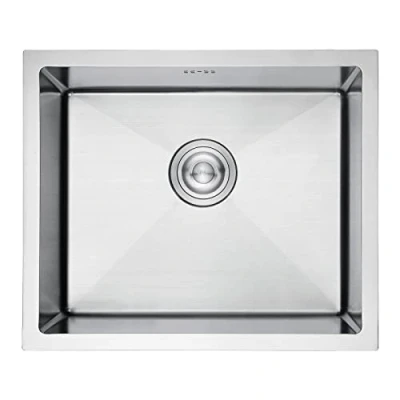 Image of Ibergrif M85043 Stainless Steel Kitchen Sink, 50 x 43cm, Undermount Sink Drop in, Topmount Single Bowl Outdoor Campervan with Drainer Fittings, Silver