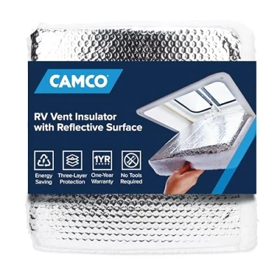 Image of Camco Camper/RV Vent Insulator and Skylight Cover Features 3 Layers to Reduce Heat Transfer &amp; Increase A/C Efficiency Fits Standard 14 Travel Trailer/RV Roof Vents (45192)