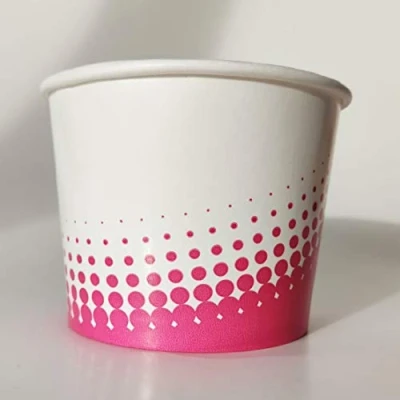 Image of 16oz White Pink Printed Paper Ice Cream Dessert Container Cups Tubs Pack of 200