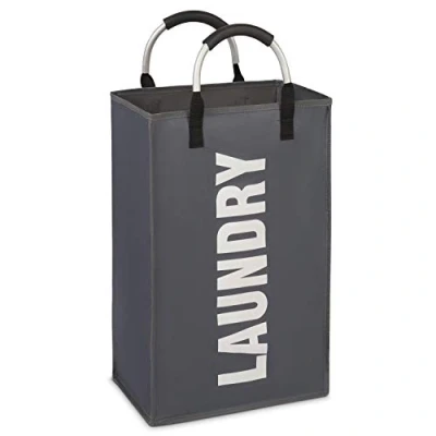 Image of Vinsani Laundry Hamper Collapsible Bag Foldable Cloth Basket Portable Storage Bin with Carry Handles for Bathroom Bedroom, Dark Grey
