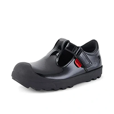 Image of Kickers Infant Girl&#039;s Plunk Mary Jane Black Leather School Shoe, Patent Black, 5 UK Child