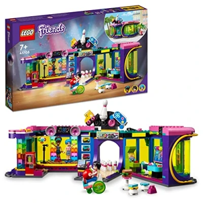 Image of LEGO Friends Roller Disco Arcade 41708 Building Kit for Kids Aged 7+ Who Love Skates, Going Bowling and Friendship Play; Includes 3 Toy Games (642 Pieces)
