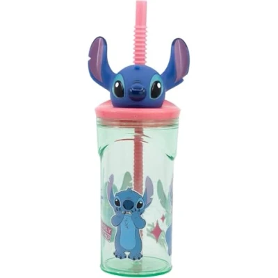 Image of Disney Stitch 3D Figurine Tumbler with Straw 360ml BPA Free Reusable Cup Fun Character Drinkware for Kids Great School, Picnics, or Travel Official Design