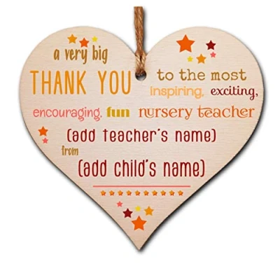 Image of The Plum Penguin Personalised Handmade Wooden Hanging Heart Plaque Gift Very Big Thank You Teacher Careworker card alternative present from child funky wording